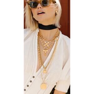 2 pc French Kande Citrine Angelique, Karoline Stack up necklace Cross bee gold